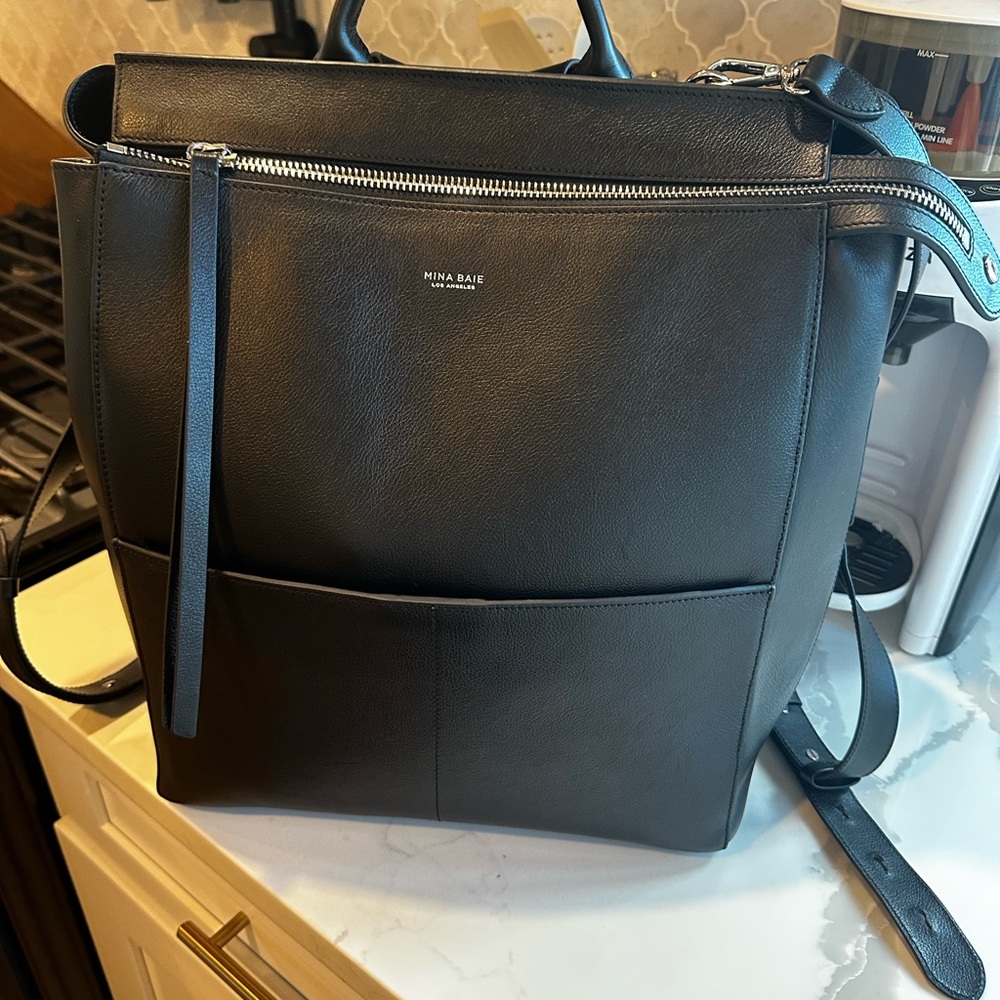 Mina Baie Full Size Harper Real Leather Diaper Bag w/ Extra Strap